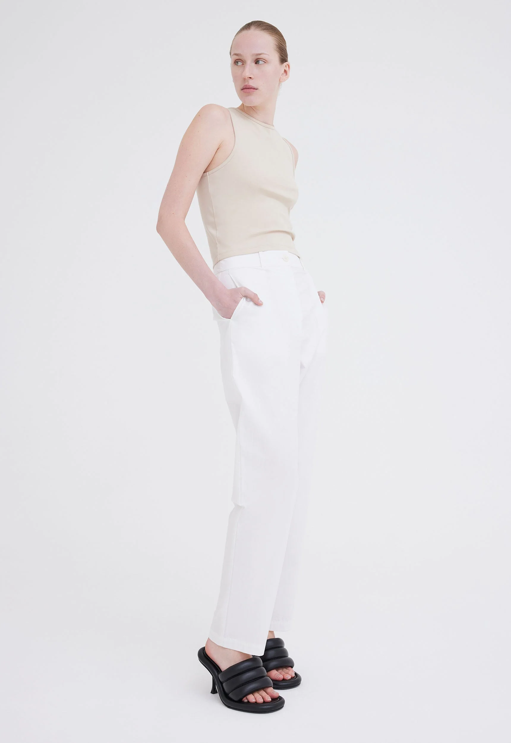 Foster Ribbed Cotton Tank in Dia Neutral - Image 3