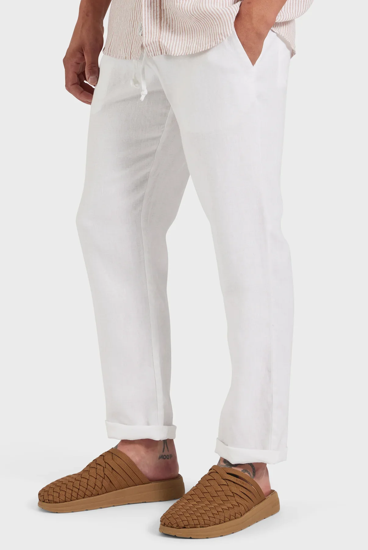 Riviera Linen Pant in White - Image 4
