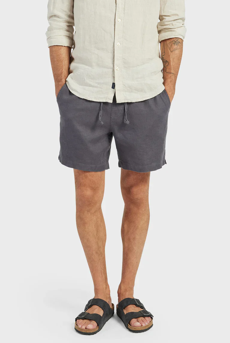 Riviera Linen Short in Charcoal - Image 3